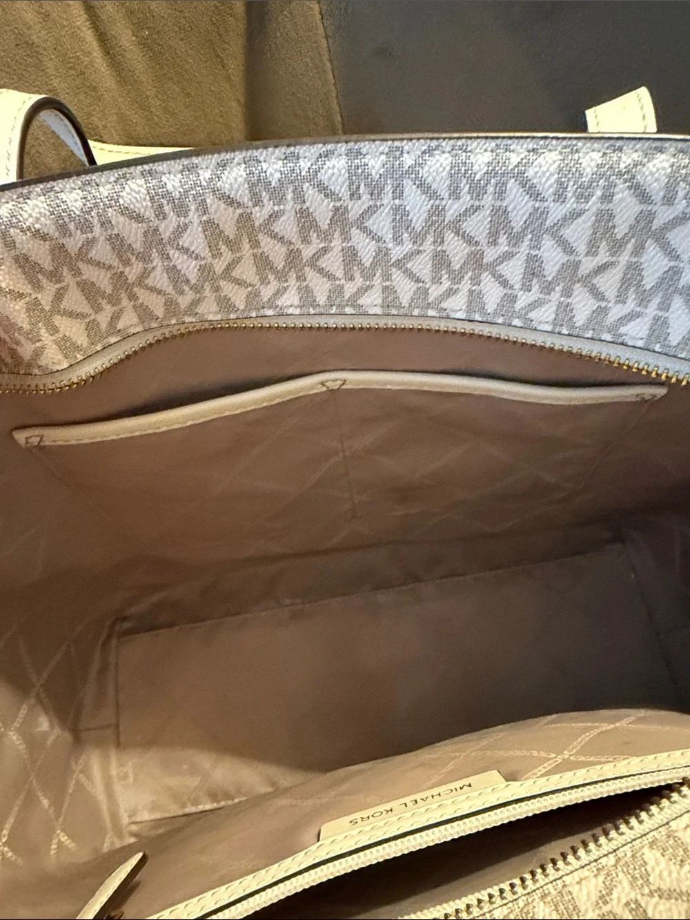 Michael Kors Pink Geo-Print Tote with White Trim